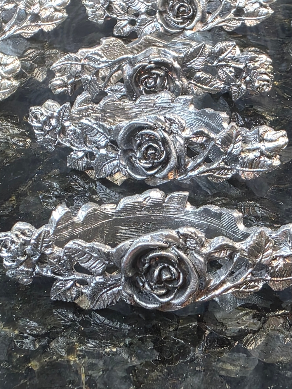 Vintage 1987 Metzke Pewter Rose Napkin Rings - Set of 12 - Victorian Style